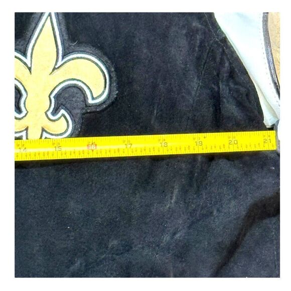 New Orleans Saints NFL Varsity Jacket Medium Black Gold Suede VTG Full Zip SEE - Picture 4 of 12